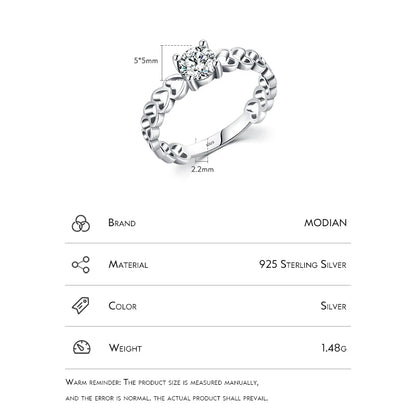 Modian 925 Sterling Silver Romantic Hollow Hearts Promise Ring For Women Fine Jewelry Sparkling Round 5mm CZ Rings Fine Jewelry