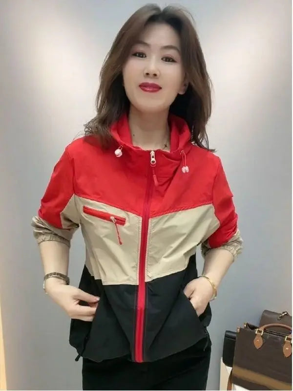 Fashionable Color-blocking Breathable Protective Clothing for Women in Summer New Korean Version Loose Casual Style Thin