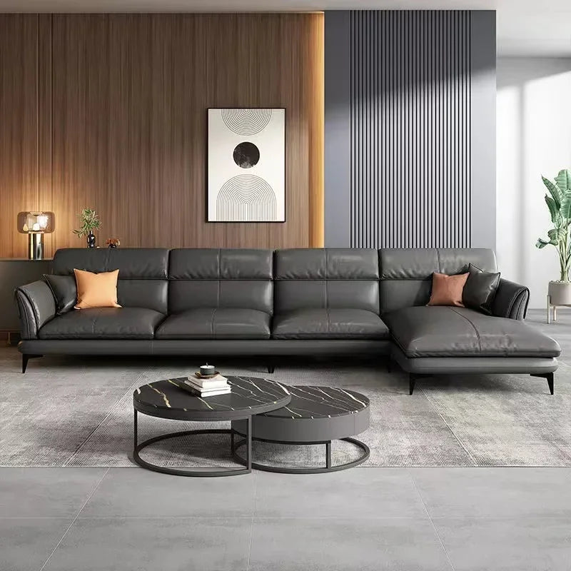 -luxury sofa set furniture leather L - shaped latex combination leather living room sofas