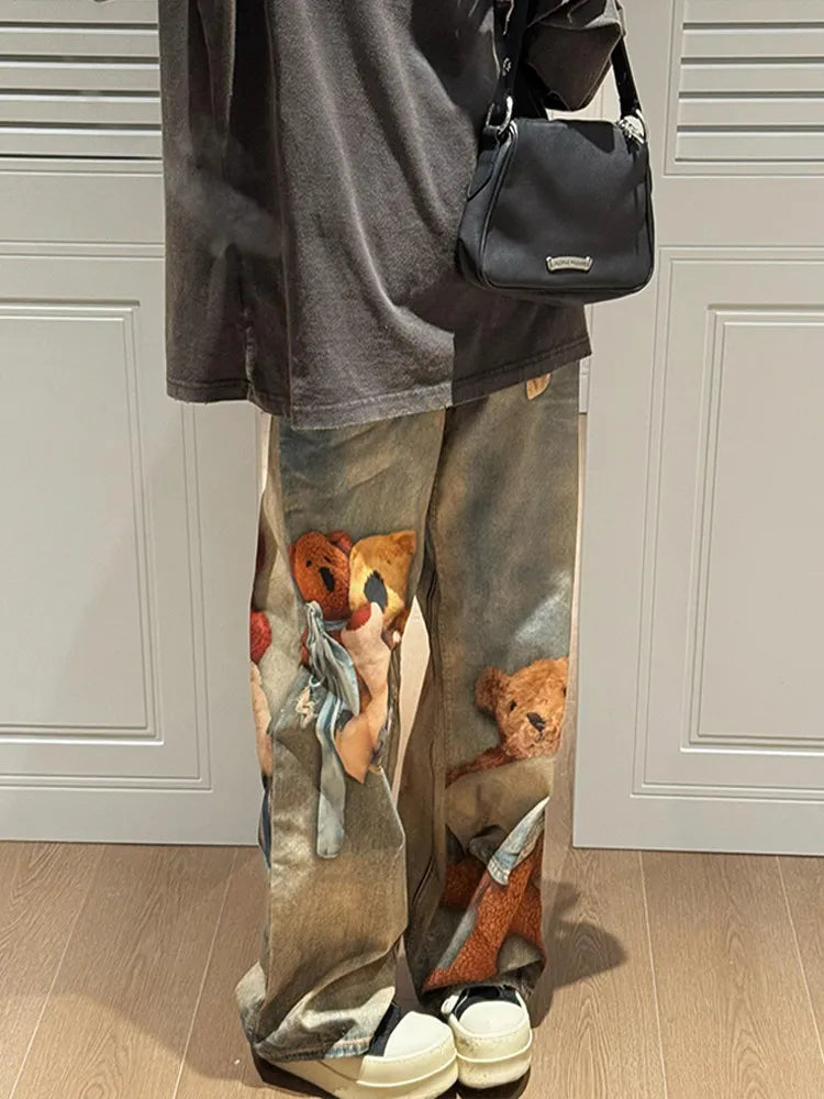 Women's Baggy Print Jeans Denim Pants Harajuku Cowboy Tie Dye High Street Y2k Jeans Stylish Design New