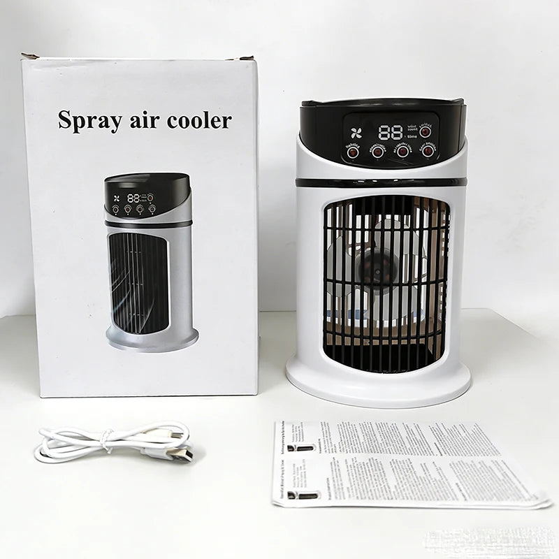 Portable 6-speed electric fan, equipped with air purifier, plastic evaporator humidifier and cooling and heating functions