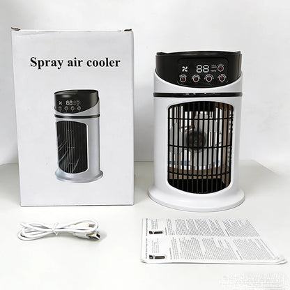 Portable 6-speed electric fan, equipped with air purifier, plastic evaporator humidifier and cooling and heating functions