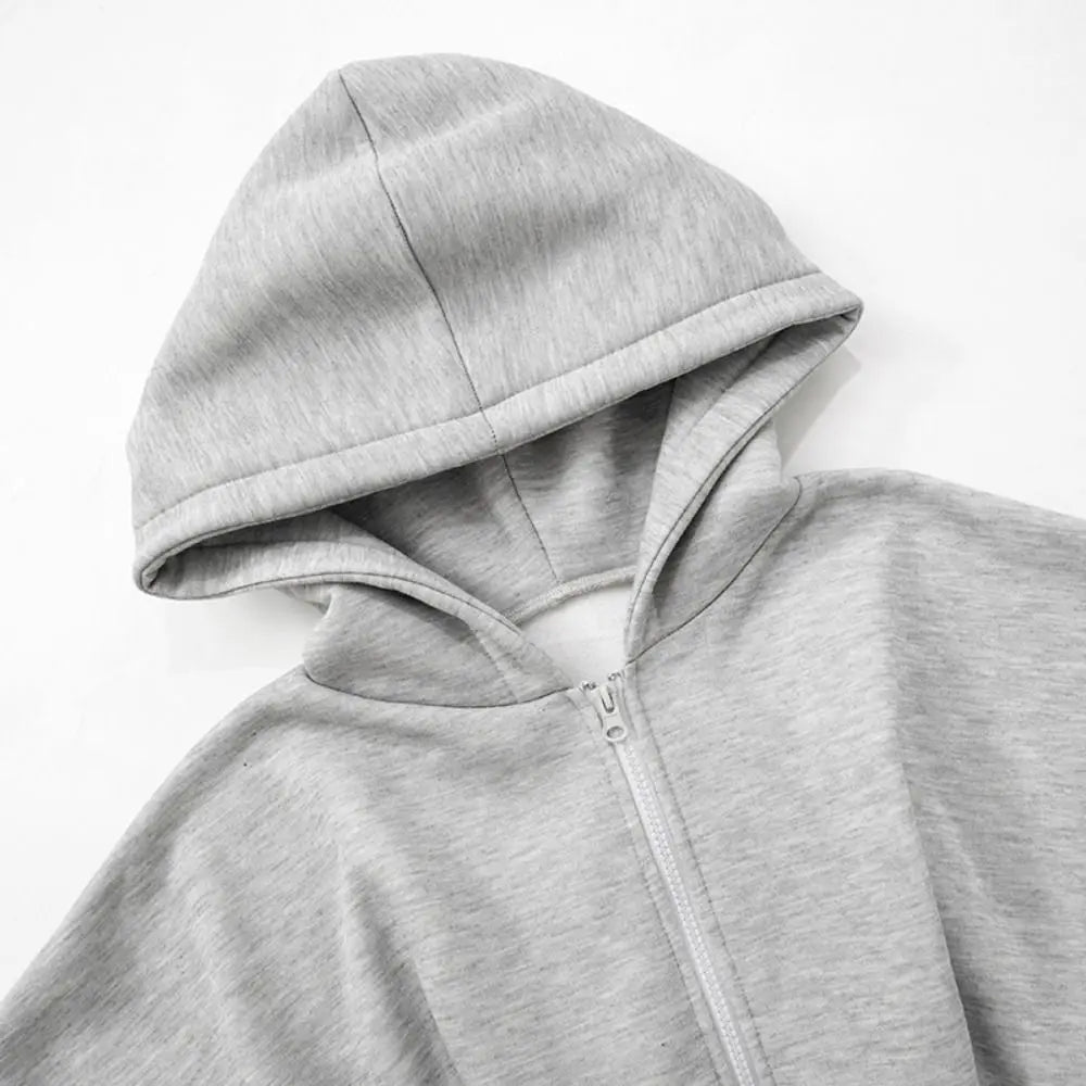 Soft Solid Color Hoodies Women V Shape Lower Hem Streetwear Cardigan Crop Top Fish Bone Long Sleeve Hooded Coat Spring