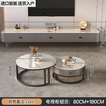 Round edge rock slab coffee table Hakka simple modern small apartment light luxury household small tea table