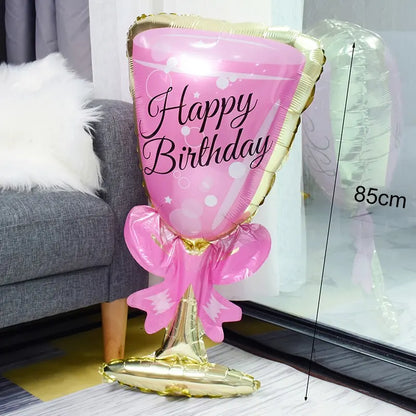 Pink Balloon Champagne Bowknot Wine Cup Wedding Birthday Party Decoration Adult Children Balloon Event Party Supplies