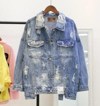 Women's Graffiti letter BF denim jacket coat loose   parkas