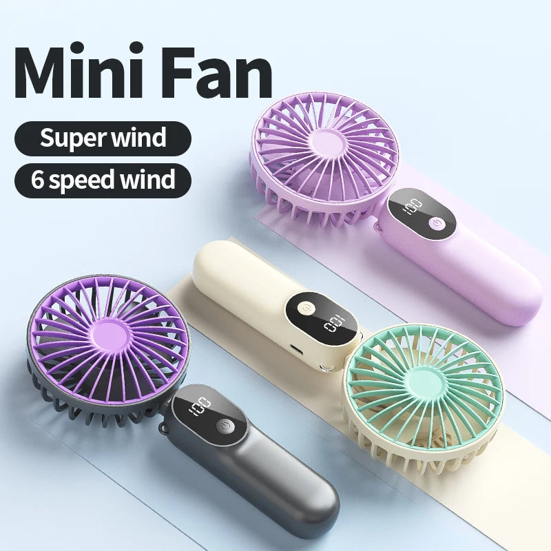 Portable MiNi USB Fan with 6 Speeds and Digital Display Foldable 3-in-1 Handheld Neck and Desktop Fan for Trave Outdoor