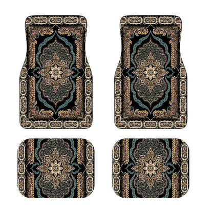 4Pcs Durable Bohemian Car Floor Mats Anti-slip Dirty Resistant Persian Carpet Car Decoration Heavy Duty Car Floor Protector Rugs