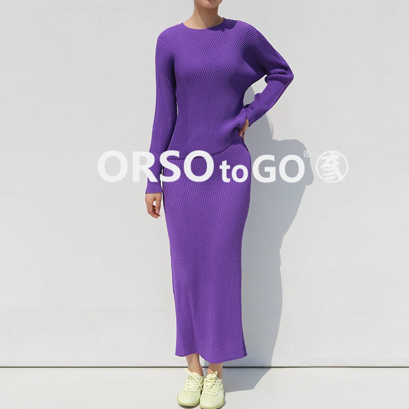 Miyake Pleated Fish Scale Folded Skirt Women Spring Summer Korean Fashion Causal Elegant High Waist Side Split Straight Skirt