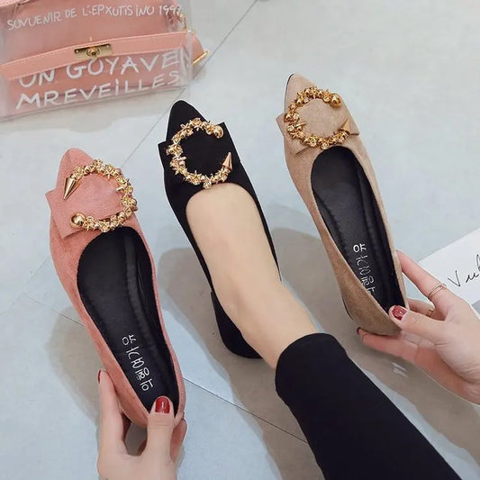 Women's Flats Pointed Toe Loafers Fashion Low Heel Casual Shoes Comfortable Shallow Shoes Slip On Metal Decorative Women Shoes