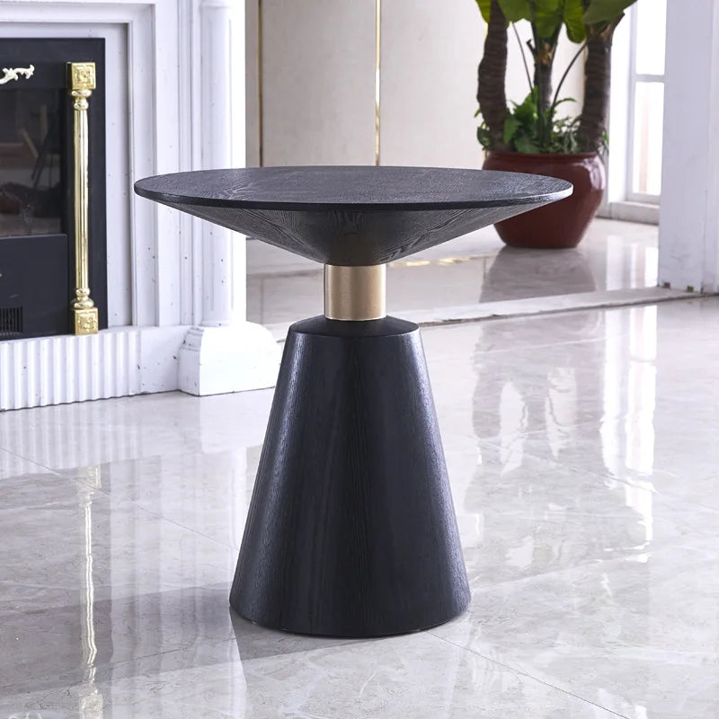 Modern Black Coffee Tea Table Solid Wood Round Sofa Side Table for Office Hotel Reception Furniture