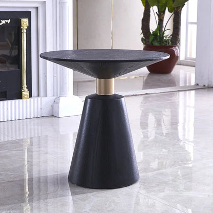 Modern Black Coffee Tea Table Solid Wood Round Sofa Side Table for Office Hotel Reception Furniture