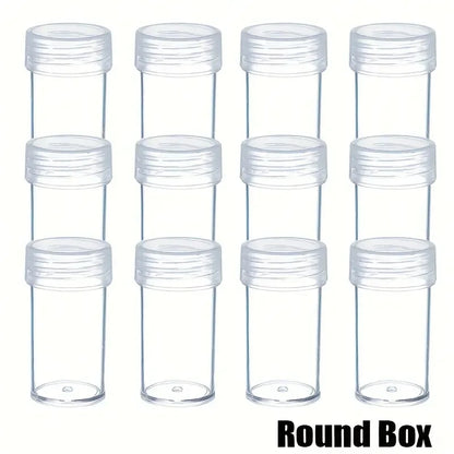 30/12 Transparent Round Bead Storage Bottle with Lid Bead and Handmade Material Storage Can White Mini Container, Lightweight De
