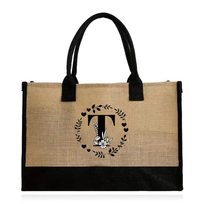 Shopping Bag Burlap Tote Bag Jute Bags Lightweight Handbag Portable LargeCapacity Women Grocery Organizer Garland Letter Pattern