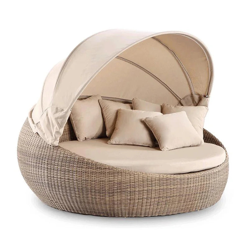 Modern Outdoor Furniture Large Size Curtain Chaise Lounger Antique Canopy Beach Sun Rattan Garden Bed Sun Bed Lounger Round Bed