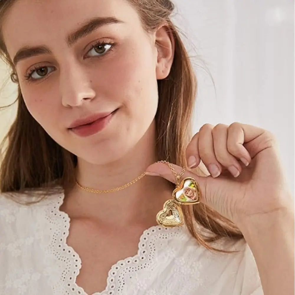 Openable Photo Picture Locket Necklace DIY Necklace Valentine's Day Heart Locket Necklace Friendship Necklace