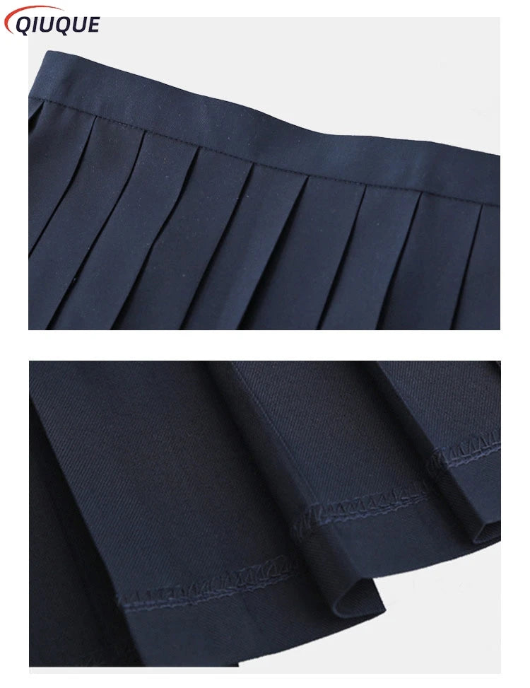 Black / Dark Blue Women Pleated Skirts Short Long Girl Women Summer High Waist Japanese JK Skirts Fashion Student Uniform Skirt