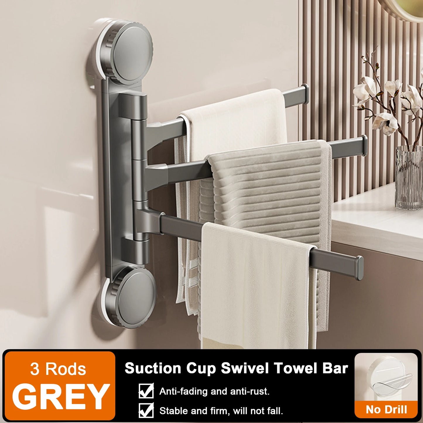 Towel Rack Rotatable Towel Holder Aluminum 2/3/4/5-Bar Towel Hanger Kitchen Bathroom Hanging Wall Mounted Suction Cup