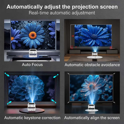 Projector 4K Portable, 8" Touch, WiFi Bluetooth, Dual Screen HDMI USB, Outdoor Movie Gaming Projector