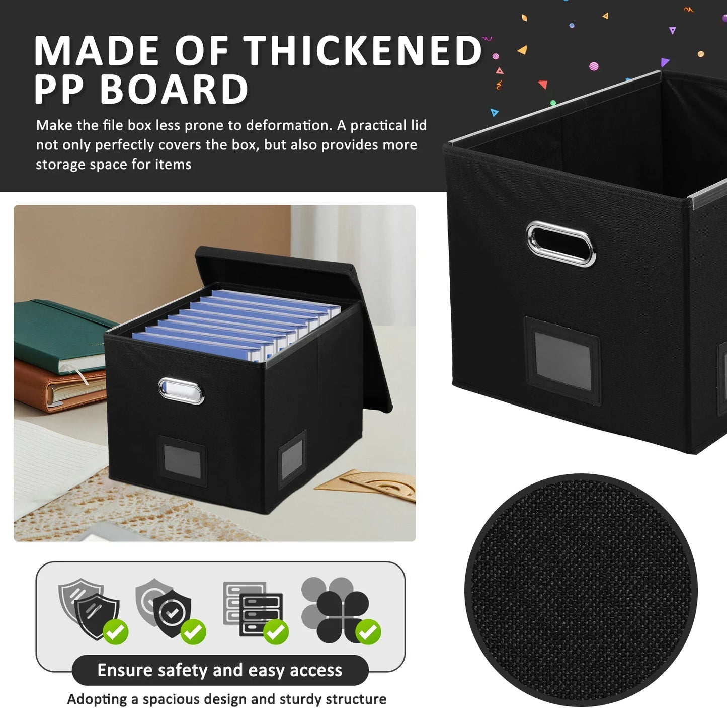 Folding File Storage Box Hanging File Filing Box with Label Slot Fabric Folder Organizer Box Portable Organizer Box with Lid
