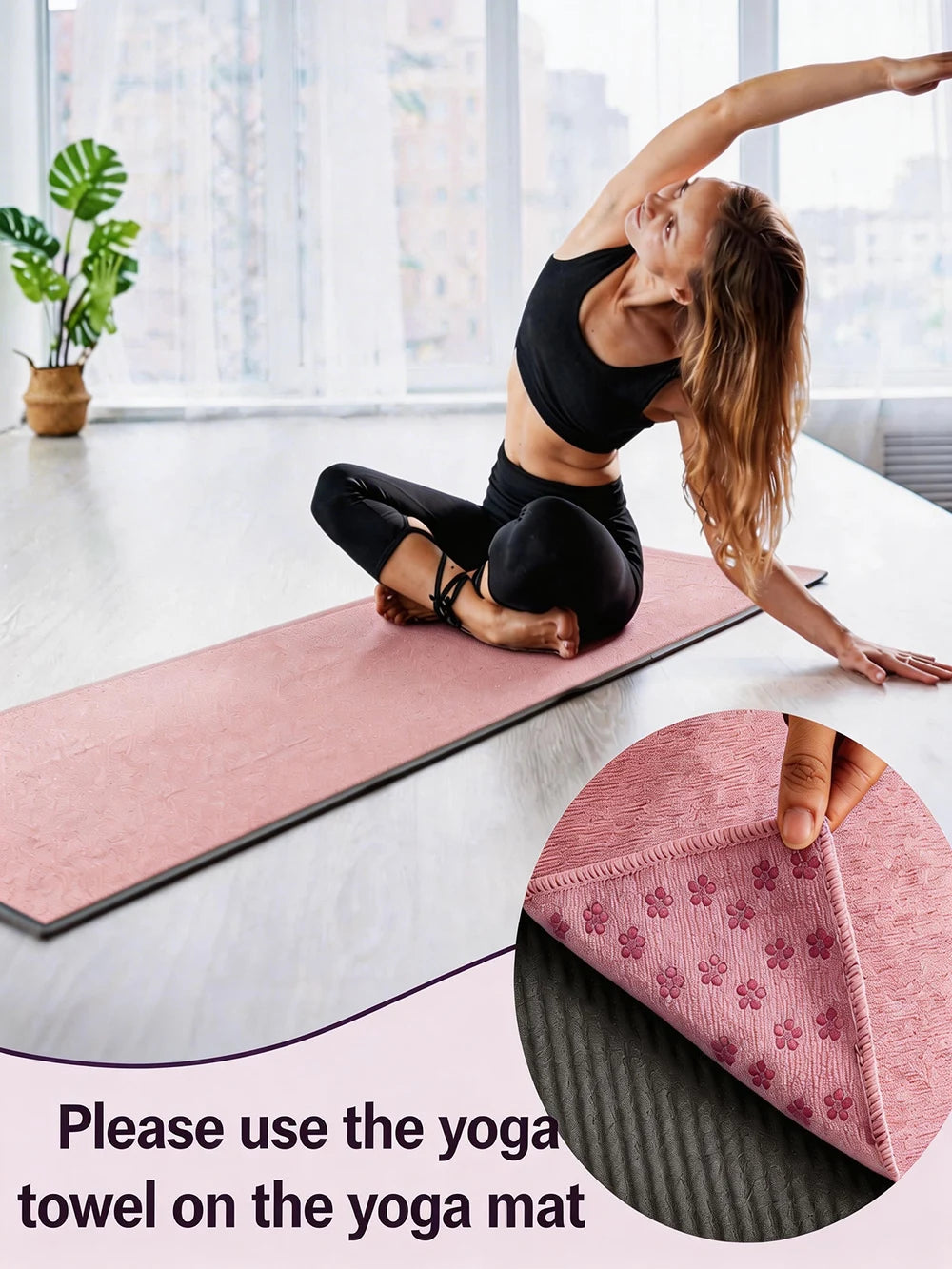 Non Slip Yoga Towel 72"x24" Microfiber Yoga Mat Cover with Silicone Grip Dots, Ultra Absorbent Sweat-Proof Exercise Pilates Blan