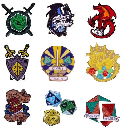 RPG Dice Game D&D Enamel Pins Dungeons Brooch Fashion Personality Lapel Badge Hoodie Decorative Accessories Fans Gift