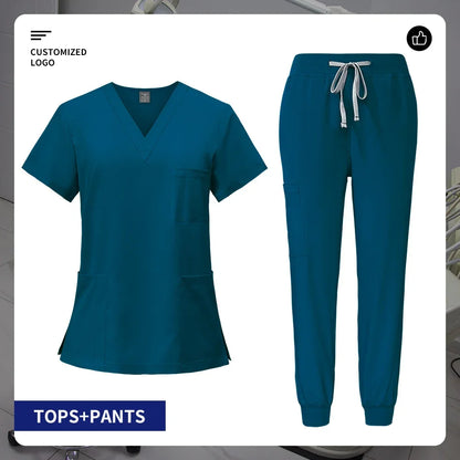 Pet Grooming Institution Surgical Workwear Scrubs Medical Nursing Uniform Customizable Logo Hospital Jogger Clothes with Pocket
