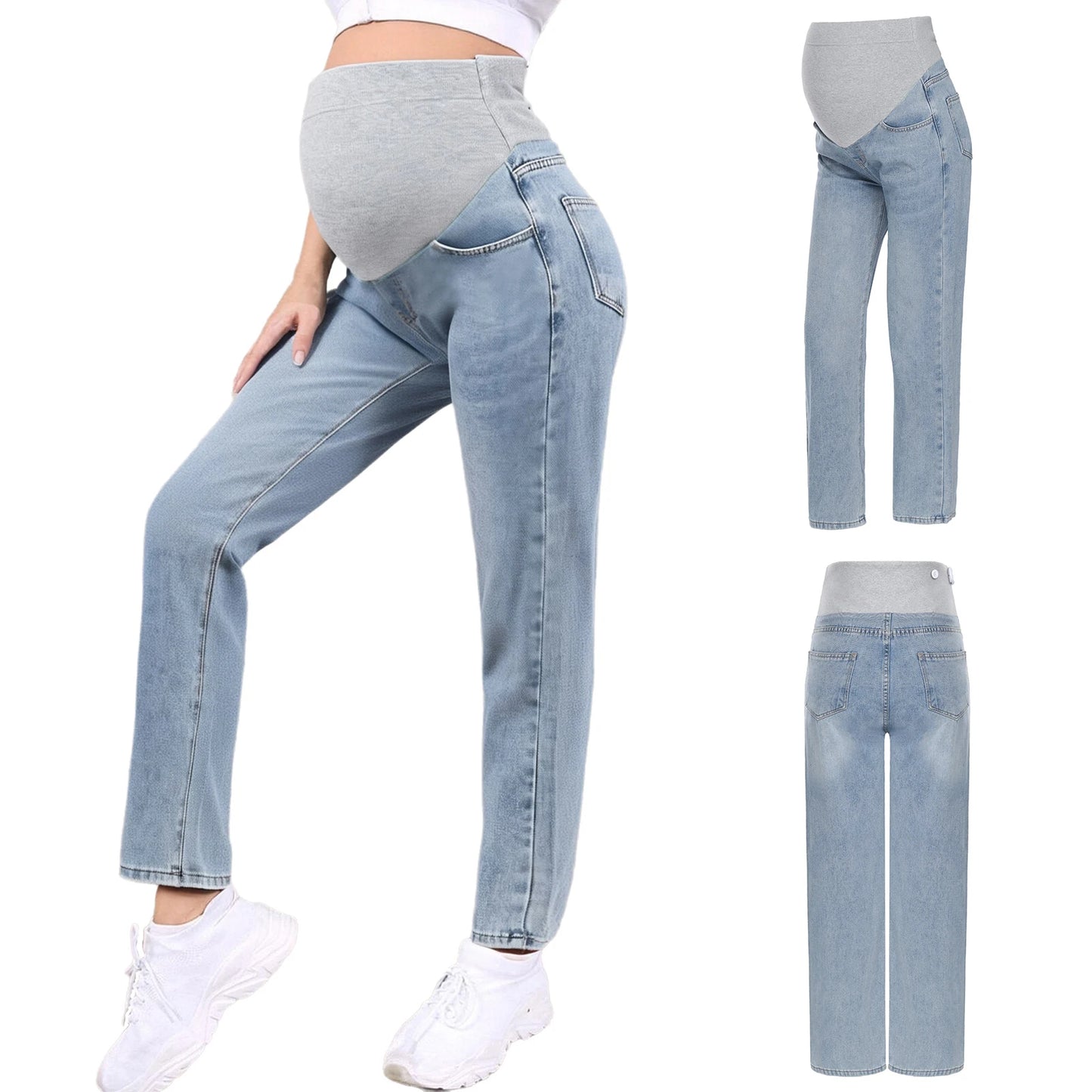 Pregnant Women Jeans High Waist Support Belly Maternity Hip Lifting Elastic Denim Pants Shorts for Daily Work Street Loungewear