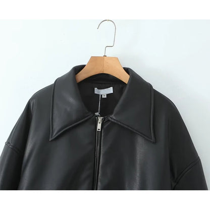 YENKYE Women Black Coffee Faux Leather Jacket Coat Long Sleeve Zipper Motorcycle Outerwear Female Autumn Winter Warm Coat Short