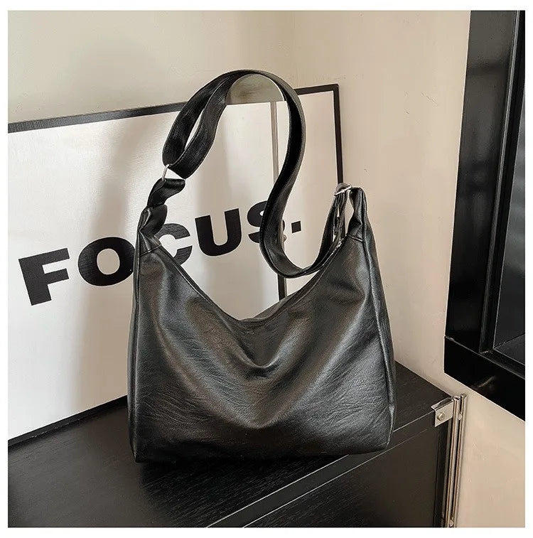 HOMEFISH Leather Commuter Vintage Casual Tote Bag Maillard Stylish Crossbody Bags for Women Texture Large Capacity Temperament