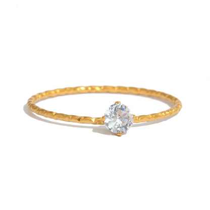 Ultra Thin Mini Ring for Women, Single Zirconia Gold Plated Stainless Steel, Hypoallergenic Dainty Minimalist Jewelry