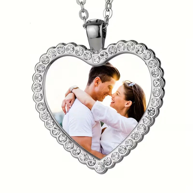 Custom Photo Necklace, Personalised Heart-Shaped Inlay Necklace, Custom Personalised Photo Necklace