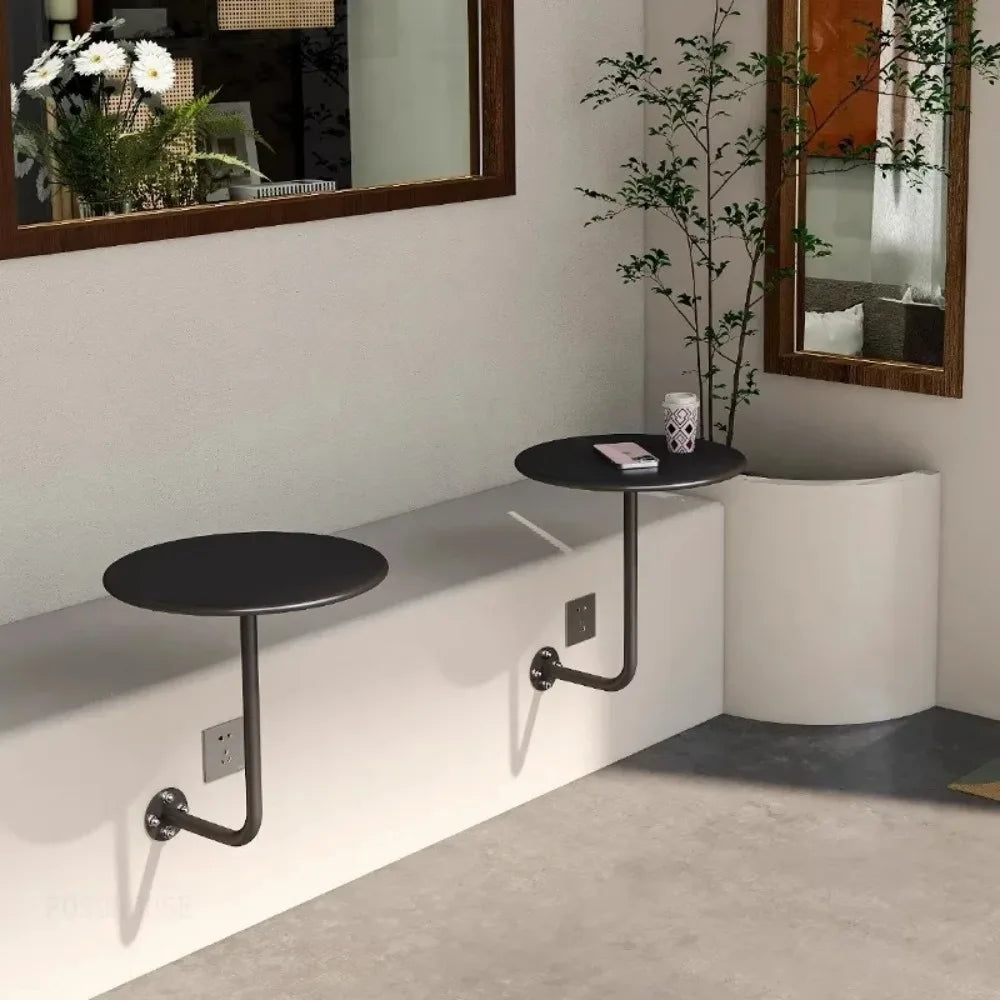 Wall Mounted Coffee Table, Round Floating Side Table, Metal Space Saving End Table for Living Room Bedroom Balcony Cafe