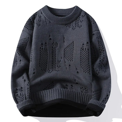 Autumn Winter Fashion Hole Knit Sweater Men O-Neck Solid Color Youthful Vitality Casual Knitted Pullovers Man Streetwear Sweater