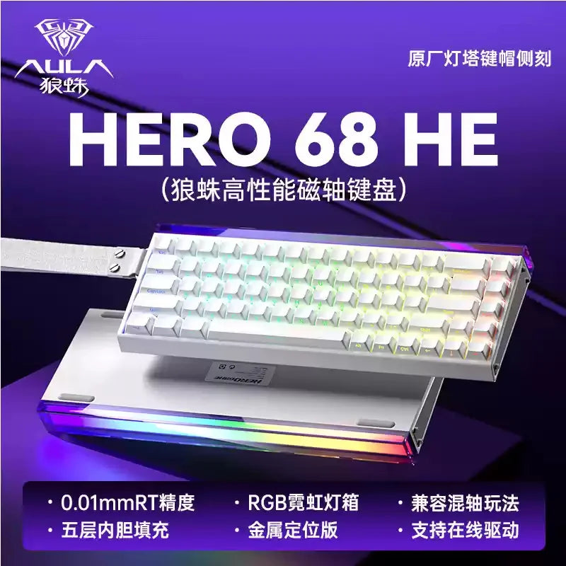 AULA HERO 68HE 8K Magnetic Axis High Performance Gaming Keyboard Hybrid Bearing RGB Low Latency Custom Wired Gaming Keyboard