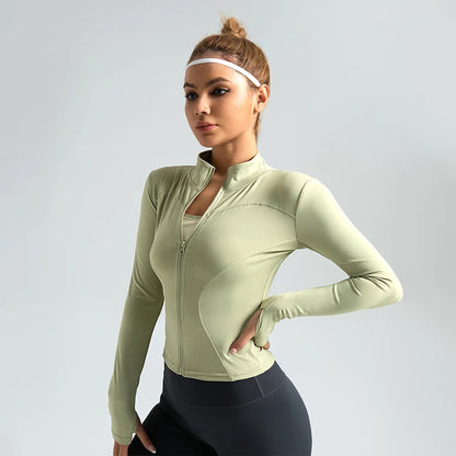 New Jacket Women Yoga Wear Ladies Coat Round High Elasticloose Exercise Yoga Fitness Long Sleevestand-up Collar Yoga Tops Thin