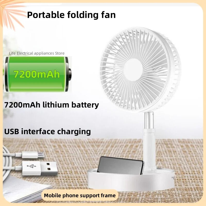 Portable Electric Fan Desktop Fan USB Charging Type 7200mAh Lithium Battery Foldable Telescopic Remote Control Outdoor Camping