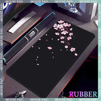 Black rubber mouse pad with white flower computer keyboard mouse pads office computer accessories pad game non-slip desk mat