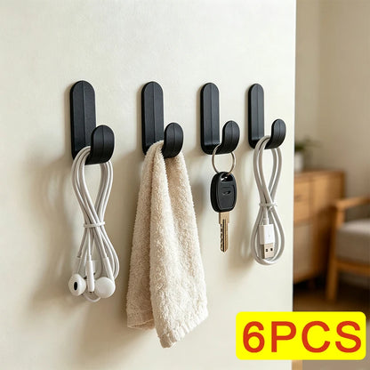 6Pcs No-Drill Adhesive Hook  J-Shaped Hook Household Traceless Door-Back Adhesive Hook Key Hook