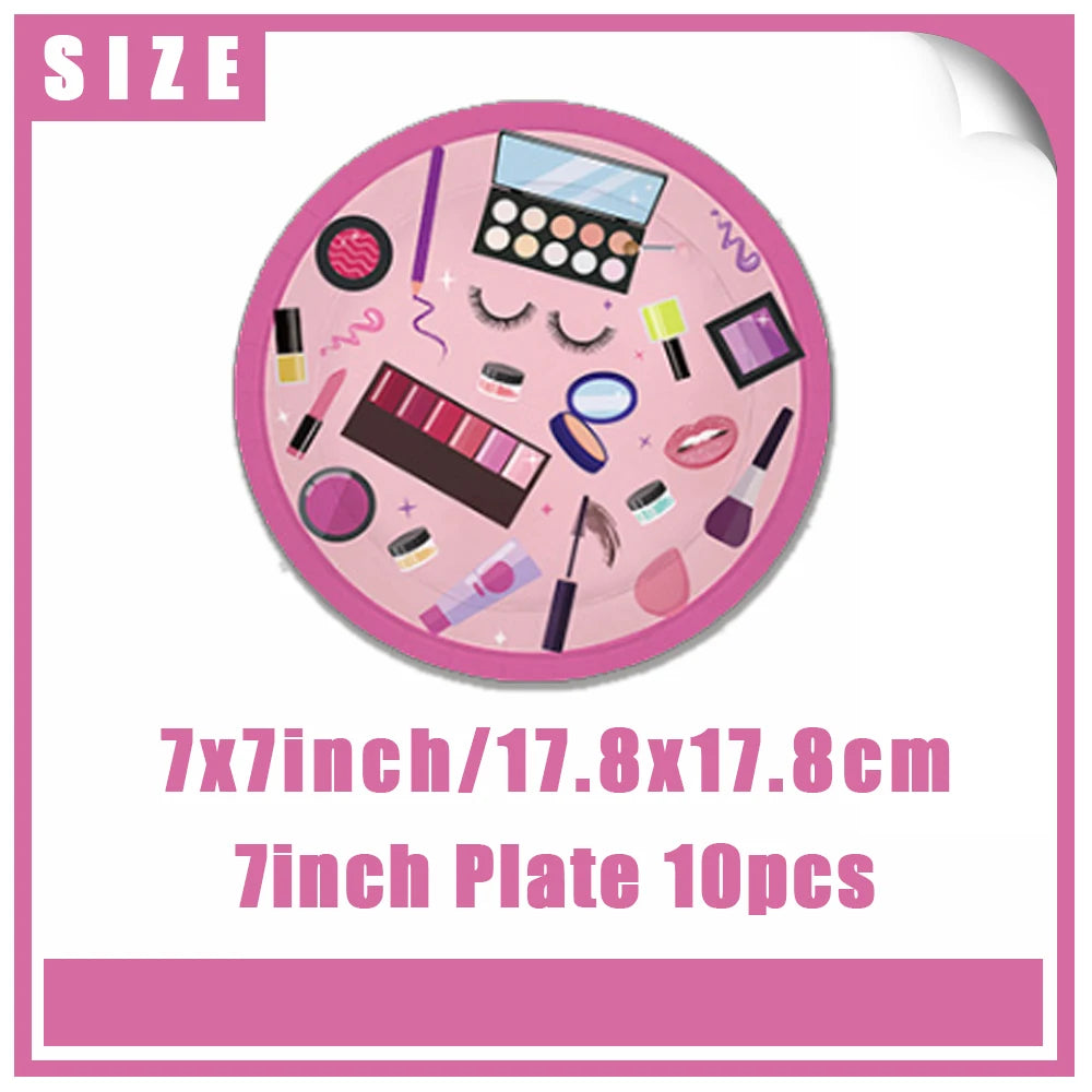 Girl's Birthday Party Supplies  Cosmetics Decorations Background Banners Disposable Cups Plates Knives Forks Spoon Gift Backdrop
