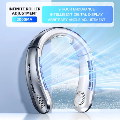 Lenovo Digital Display Neck Hanging Fan Portable 5 Speed Ultra Hanging Neck Fan USB Rechargeable Refrigeration Leafless Fan