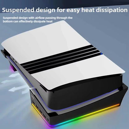 Horizontal Stand for Ps5 Pro Digital and Optical Drive Version Console with 14 Light Mode 4 USB Hubs Storage Display Stand