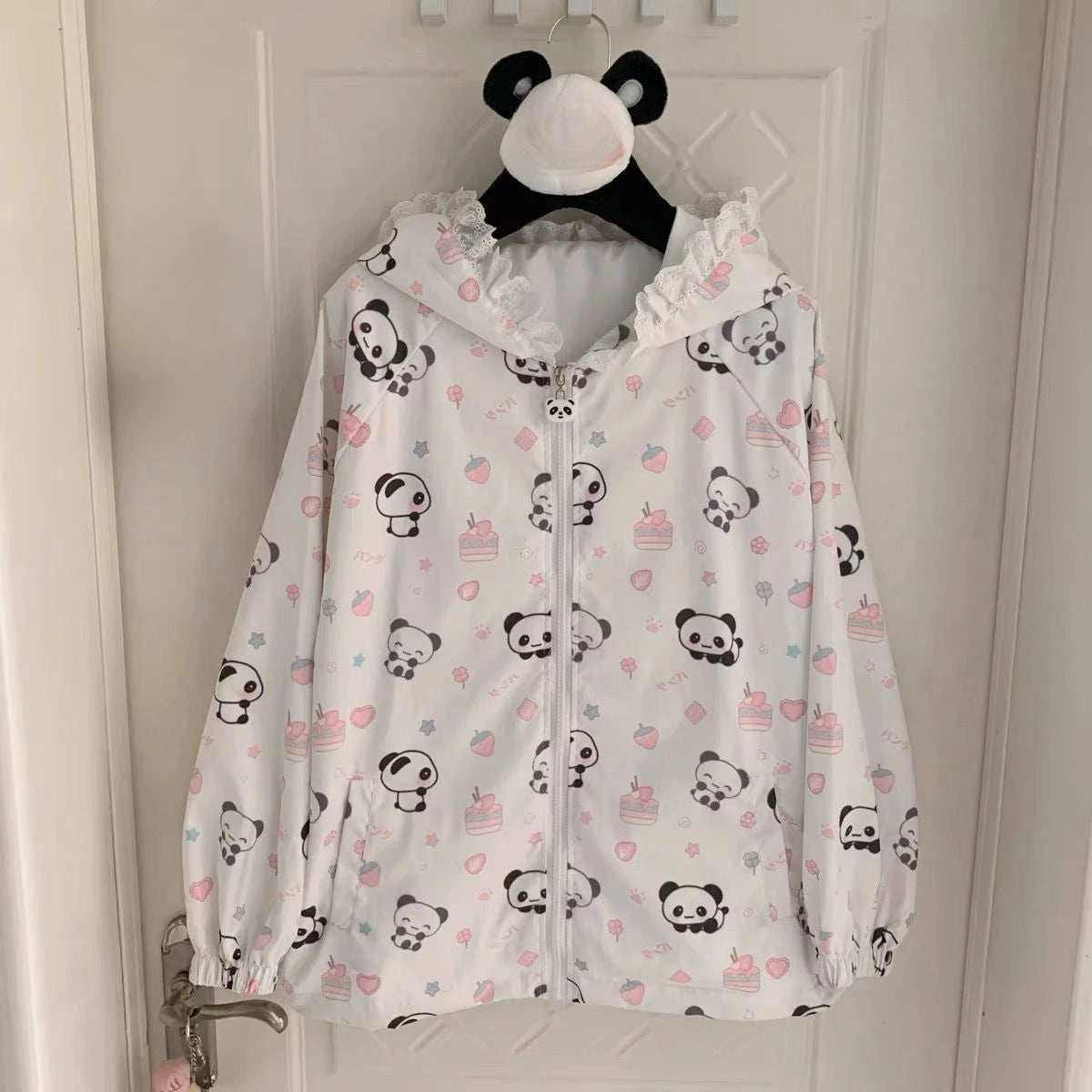 Japanese Kawaii Cartoon Print Jackets Loose Y2k Casual Sun Protection Women's Tops Lace Patchwork Preppy Grunge Hooded Coats