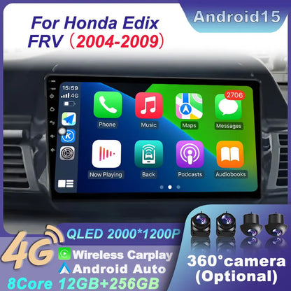 GPS Navigation Android 15 For Honda Edix FRV 2004-2009 BT Carplay Car Radio Multimedia  Head Unit WIFI Video Player 4G DSP Audio