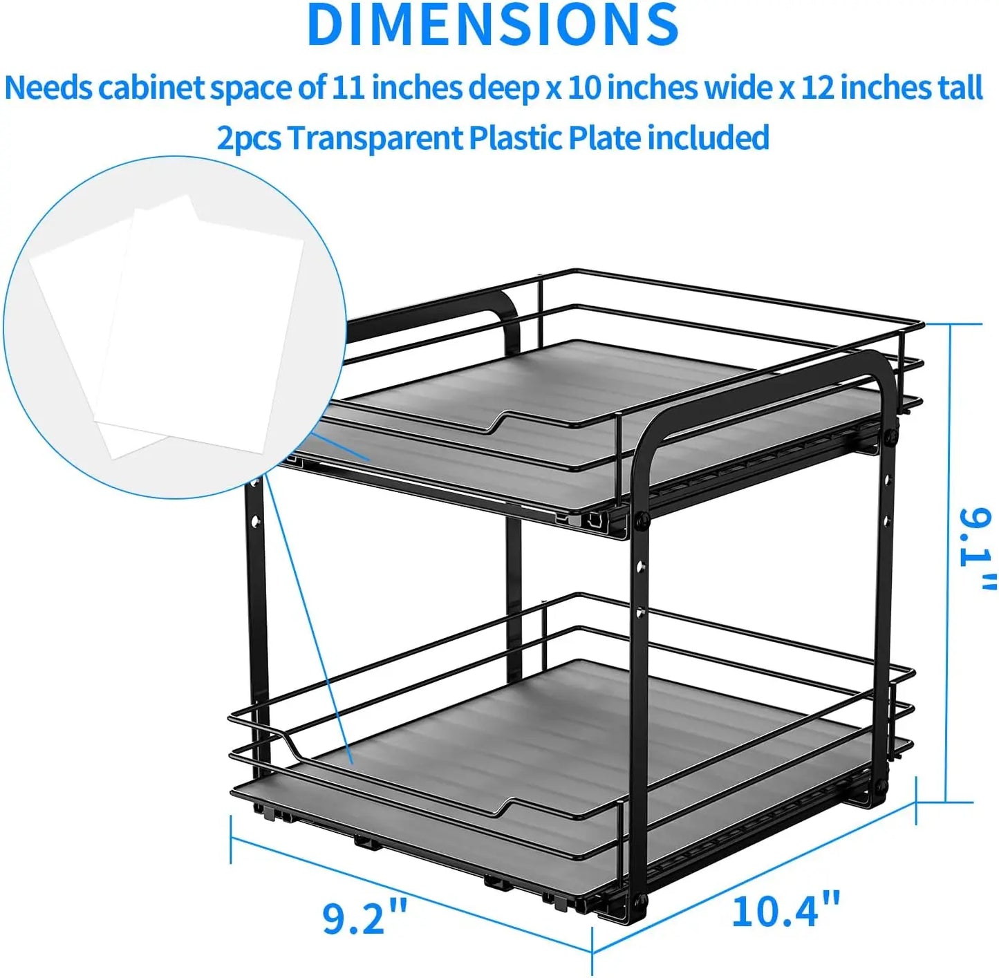 Floor Guard Spice Rack Organizer for Cabinet Black 2 Tier Pull Out Spice Racks for Height Adjustable Kitchen Storage Rack