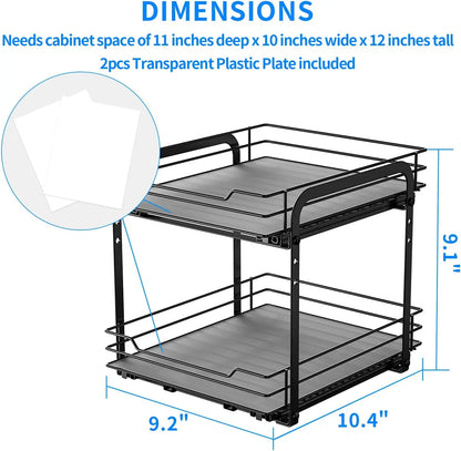 Floor Guard Spice Rack Organizer for Cabinet Black 2 Tier Pull Out Spice Racks for Height Adjustable Kitchen Storage Rack