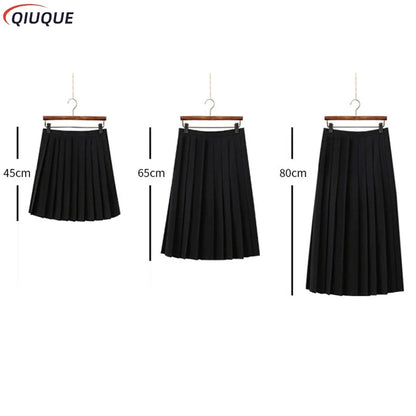 Black / Dark Blue Women Pleated Skirts Short Long Girl Women Summer High Waist Japanese JK Skirts Fashion Student Uniform Skirt