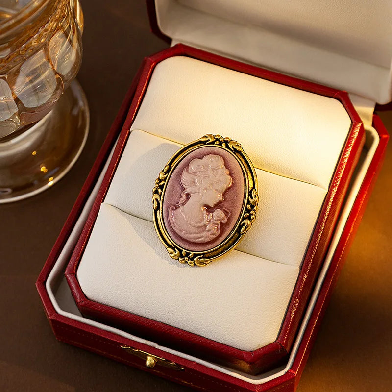SHMIK Vintage Palace Style Relief Beauty Pendant Crystal Badges Brooch For Women Elegant Retro Middle Design Pin Jewelry
