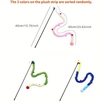 Pet Cat Interactive Teaser Toy Soft Plush Strip Wands Toys for Kitten Cats Play Pet Supplies for Fun And Exercise