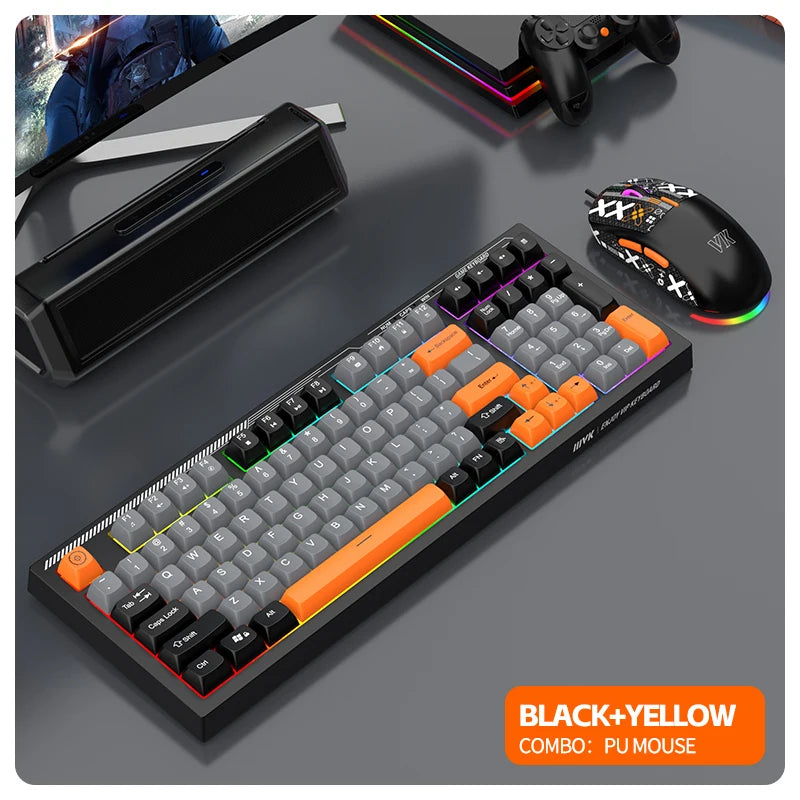 Gaming Keyboard and Mouse Combo Mechanical Feel, Computer and Laptop Backlit Gamer Kit, RGB Wired Keyboard and Mouse With Sticke